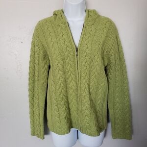Ireland's Eye Women's Small Lambswool Silk Chartreuse Green Knit Jacket Full Zip